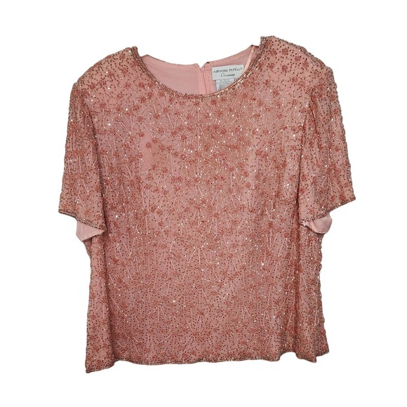 Adrianna Papell Embellished Sea Pink Silk Party Blouse 22W - Picture 1 of 5